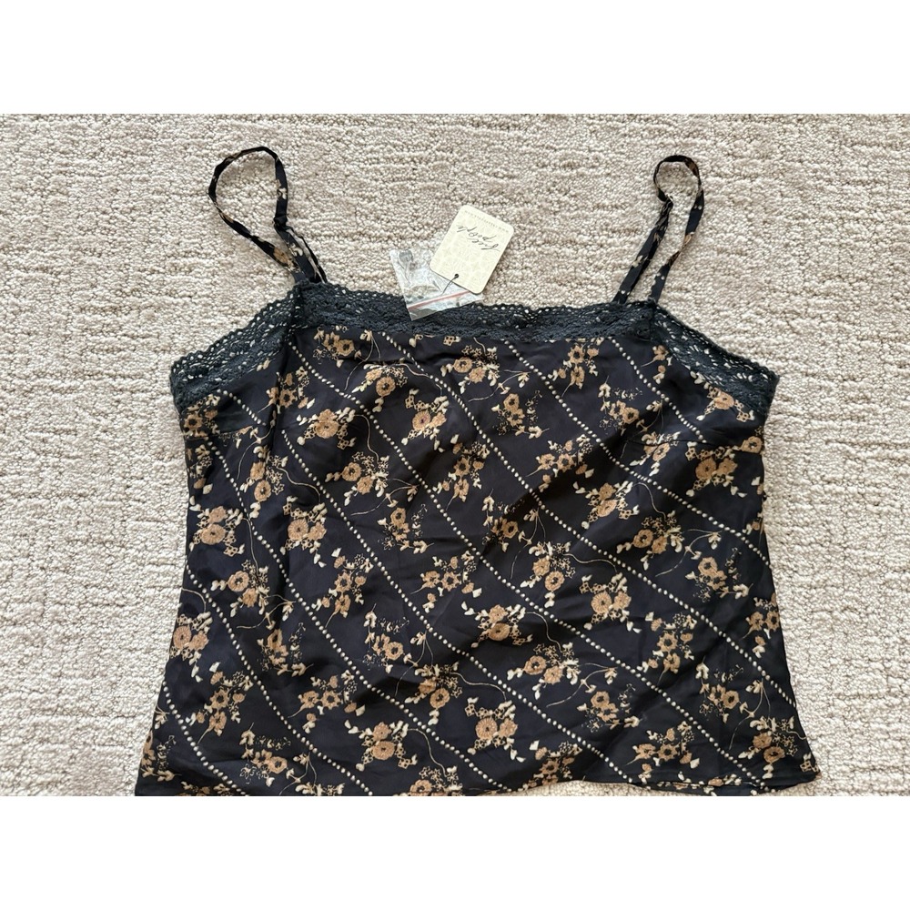 Free People Bali Margot Top Black Combo Floral Lace Trim Cami Whimsigoth NWT XS